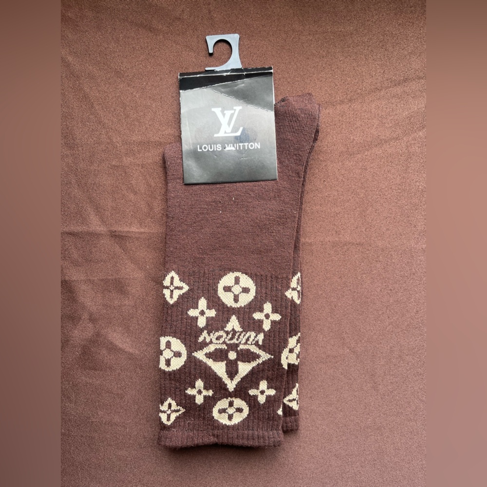 Louis Vuitton Brown and Cream Monogram Crew Socks
